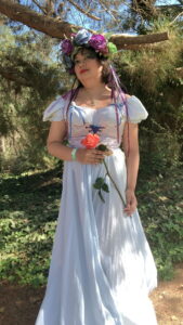 Dressed in my faire outfit. People say I'm fae (not to be trusted).